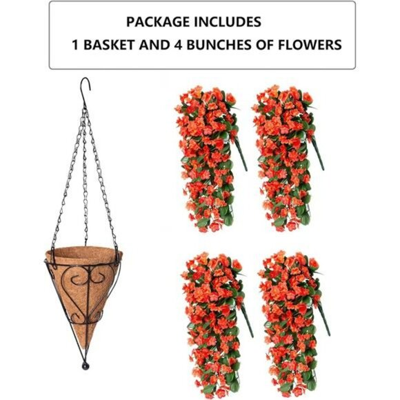Faux Hanging Orchid Flower Basket Outdoor UV Resistant Patio Porch Decor - Picture 3 of 7